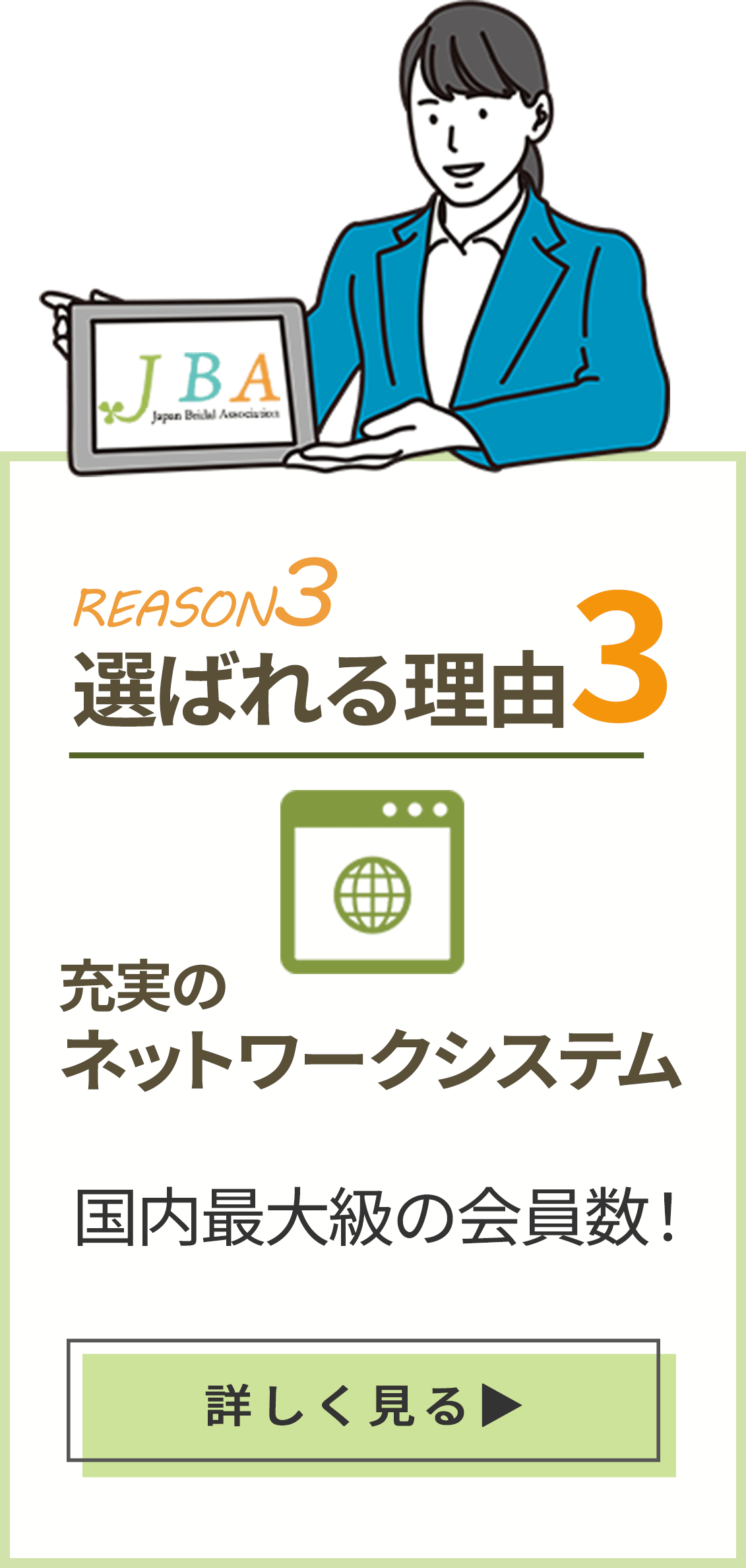 選ばれる理由3 充実のネットワークシステム 国内最大級の会員数！